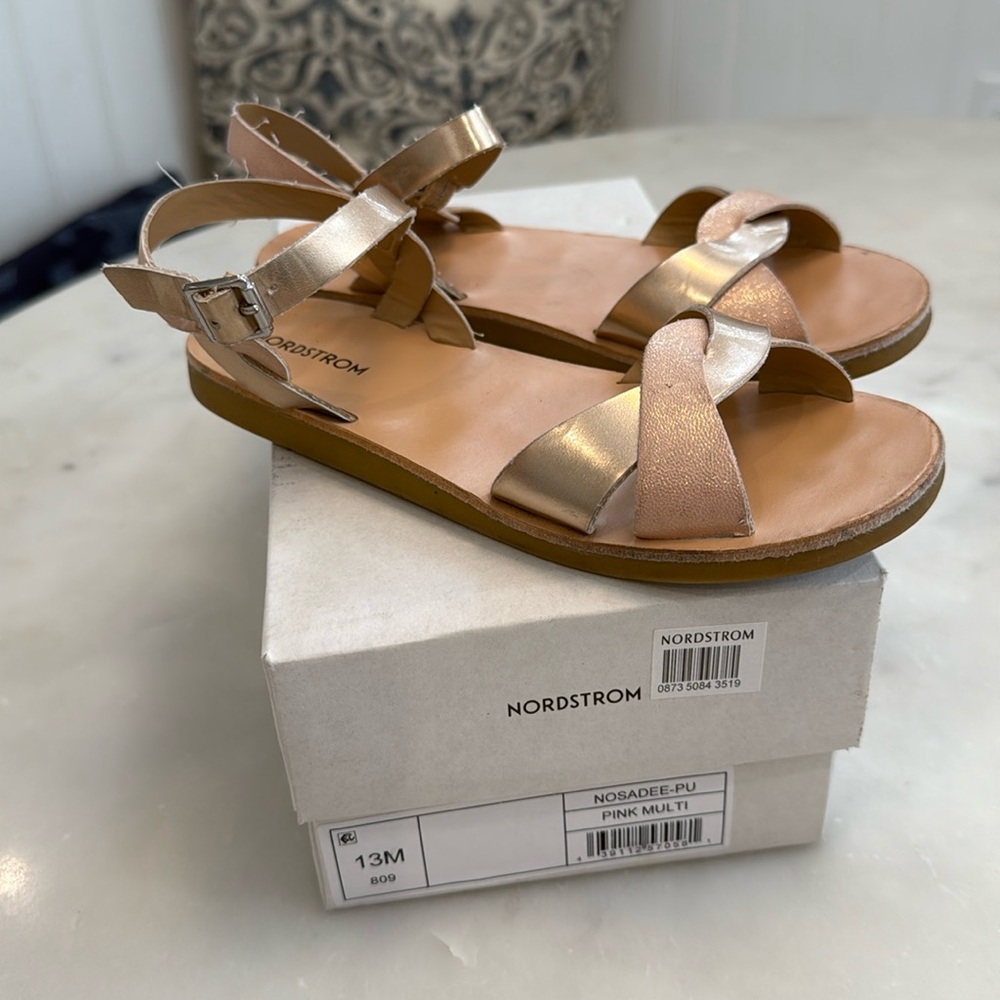 Nordstrom rose gold girls sandals size 13